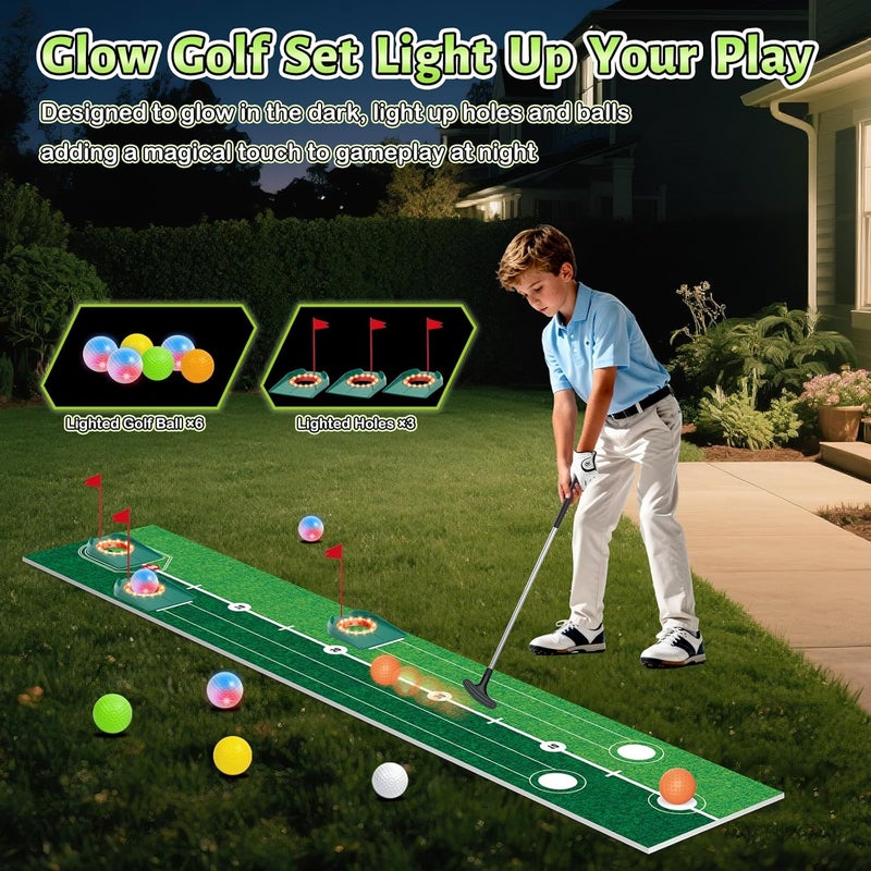 VATOS Golf Putting Set for Kids - Light up Golf Game Toys with Putting Mat, Putter, 3 Holes & 6 Balls (3 Glow), Indoor Outdoor Yard Golfs Game Sports Toys, Birthday Gifts for Boys Girls Kids 3-8 - Image 2